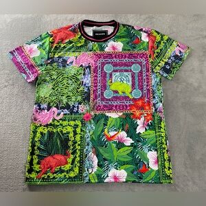 Tropical Hawaiian Vacation Floral Baroque T Shirt Men’s Large Reason Green Pink